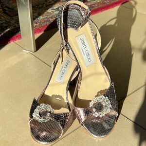 Jimmy Choo Silver and Black Snakeskin Heels